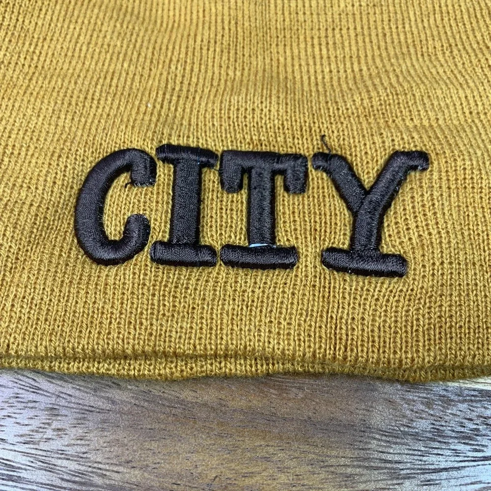 New York City Hat Beanie Knit Mens Mustard Yellow Embroidered Winter‎ Titan
